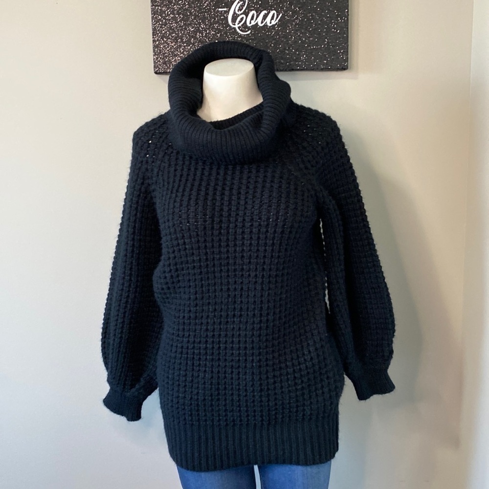 Chloe High Neck Chunky Black Sweater Balloon Sleeve Wool Winter Size 2
